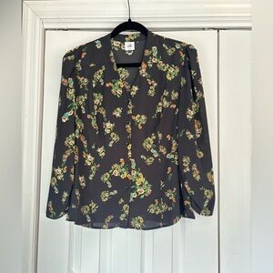 CAbi Black Blouse with Colorful Floral Design